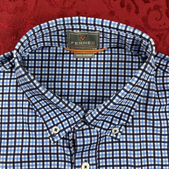 Fennec Polo Shirt Mens L Blue Check US Open Semple Trophy Logo Brookside Sport - Picture 3 of 12
